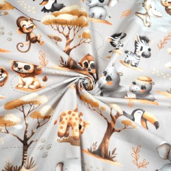 Cotton 100% African baby beige animals on gray background