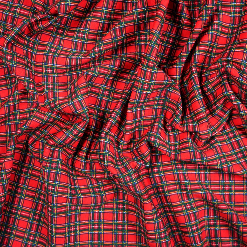 Cotton Jersey - red green check pattern