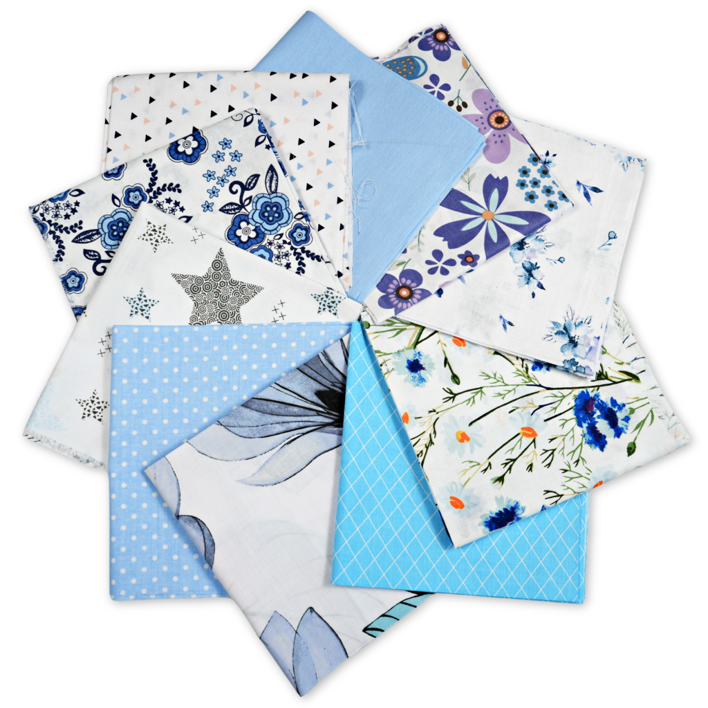 Cotton fabric Patchwork set 20 pcs. 40 x 40 cm - Blue/Adult