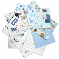 Cotton fabric Patchwork set 20 pcs. 40 x 40 cm - Blue/Boy