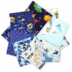 Cotton fabric Patchwork set 20 pcs. 40 x 40 cm - Blue/Boy