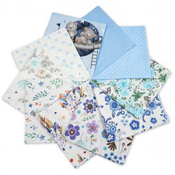 Cotton fabric Patchwork set 20 pcs. 40 x 40 cm - Blue/Girl