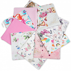 Cotton fabric Patchwork set 20 pcs. 40 x 40 cm - Pink/Purple/Girl