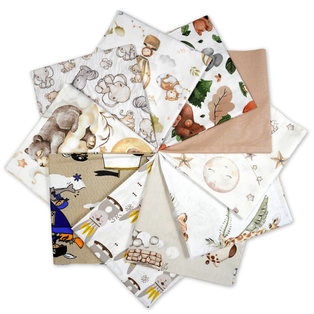 Cotton fabric Patchwork set 20 pcs. 40 x 40 cm - Beige/Brown/Children