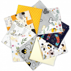 Cotton fabric Patchwork set 20 pcs. 40 x 40 cm - Yellow/Orange/Girl