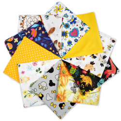 Cotton fabric Patchwork set 20 pcs. 40 x 40 cm - Yellow/Orange/Girl