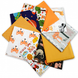 Cotton fabric Patchwork set 20 pcs. 40 x 40 cm - Yellow/Orange/Boy