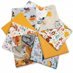 Cotton fabric Patchwork set 20 pcs. 40 x 40 cm - Yellow/Orange/Boy