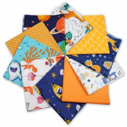 Cotton fabric Patchwork set 20 pcs. 40 x 40 cm - Yellow/Orange/Boy