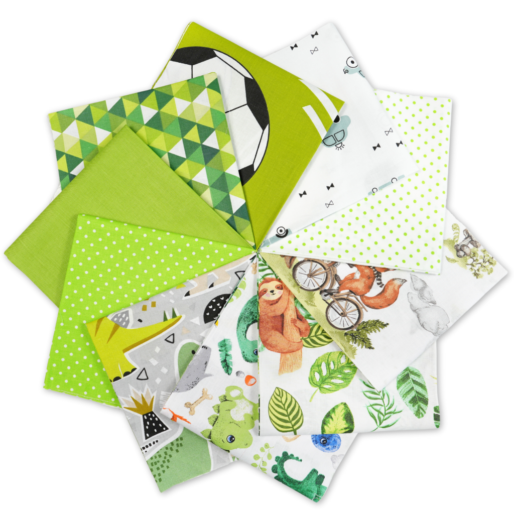 Cotton fabric Patchwork set 20 pcs. 40 x 40 cm - Green/Boy