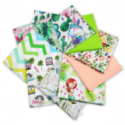 Cotton fabric Patchwork set 20 pcs. 40 x 40 cm - Green/Girl