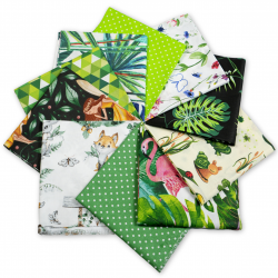 Cotton fabric Patchwork set 20 pcs. 40 x 40 cm - Green/Girl