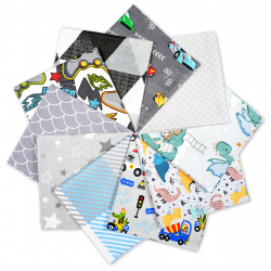 Cotton fabric Patchwork set 20 pcs. 40 x 40 cm - Gray/Boy