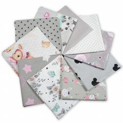 Cotton fabric Patchwork set 20 pcs. 40 x 40 cm - Gray/Girl