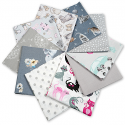 Cotton fabric Patchwork set 20 pcs. 40 x 40 cm - Gray/Girl