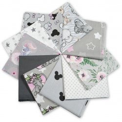 Cotton fabric Patchwork set 20 pcs. 40 x 40 cm - Gray/Girl