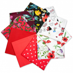 Cotton fabric Patchwork set 20 pcs. 40 x 40 cm - Red/Girl