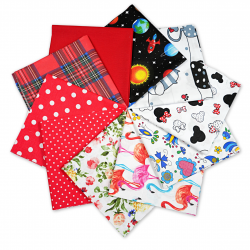 Cotton fabric Patchwork set 20 pcs. 40 x 40 cm - Red/Girl