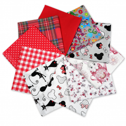 Cotton fabric Patchwork set 20 pcs. 40 x 40 cm - Red/Girl