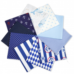 Cotton fabric Patchwork set 20 pcs. 40 x 40 cm - Nautical patterns