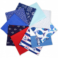 Cotton fabric Patchwork set 20 pcs. 40 x 40 cm - Nautical patterns