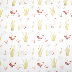 Cotton 100% chickens and geese on a white background