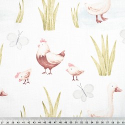 Cotton 100% chickens and geese on a white background