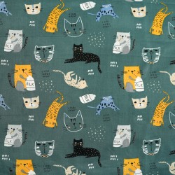 Cotton 100% orange cats on a sage background