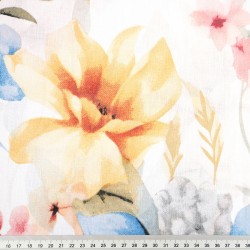 Cotton 100% blue yellow pink flowers on a white background - 220 cm