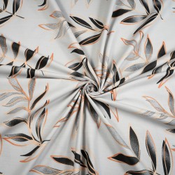 Cotton 100% black and gold leaves on a gray background - 220 cm