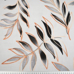 Cotton 100% black and gold leaves on a gray background - 220 cm