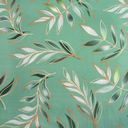 Cotton 100% green and gold leaves on a green background - 220 cm