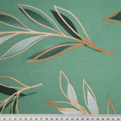 Cotton 100% green and gold leaves on a green background - 220 cm