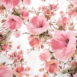 Cotton 100% large pink poppies on a white background - 220 cm