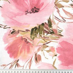 Cotton 100% large pink poppies on a white background - 220 cm