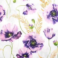 Cotton 100% purple poppies on a white background - 220 cm