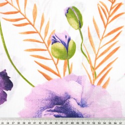 Cotton 100% purple poppies on a white background - 220 cm