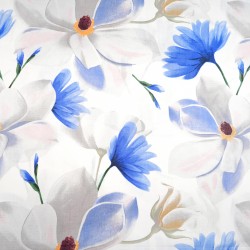 Cotton 100% sapphire gray magnolias on a white background - 220 cm