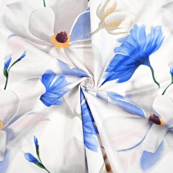 Cotton 100% sapphire gray magnolias on a white background - 220 cm