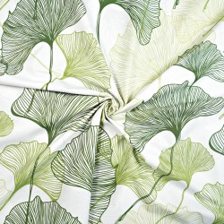 Cotton 100% green Ginkgo leaves outlines on white background - 220 cm