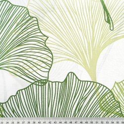 Cotton 100% green Ginkgo leaves outlines on white background - 220 cm