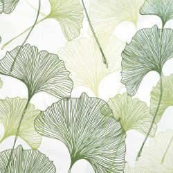 Cotton 100% green Ginkgo leaves outlines on white background - 220 cm