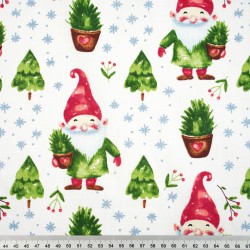 Cotton 100% gnomes with Christmas trees in pots