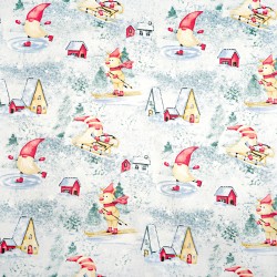 Cotton 100% Christmas pattern winter sports on a blue background