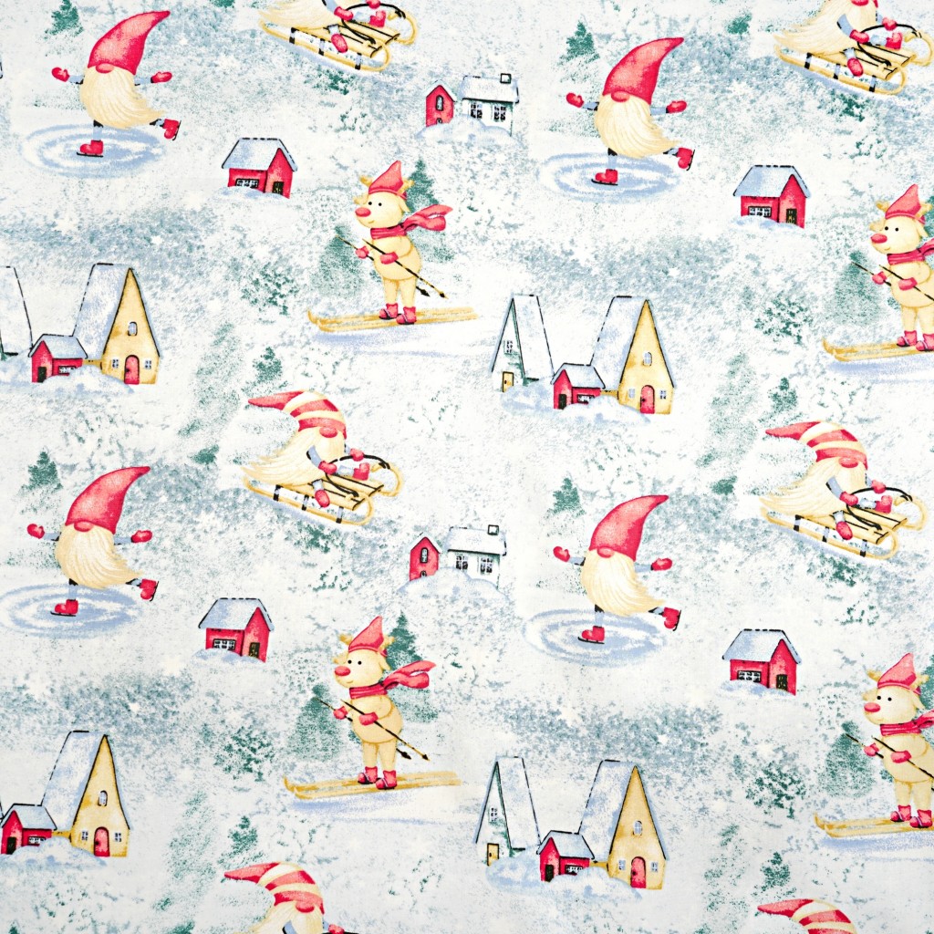 Cotton 100% Christmas pattern winter sports on a blue background