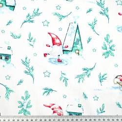 Cotton 100% Christmas pattern winter sports with twigs on a white background