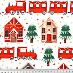 Cotton 100% Christmas pattern red trains and gingerbread houses