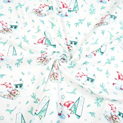 Cotton 100% Christmas pattern winter sports with twigs on a white background