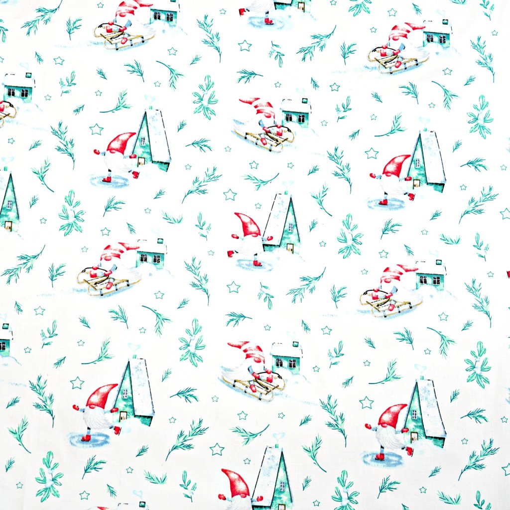 Cotton 100% Christmas pattern winter sports with twigs on a white background