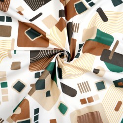 Cotton 100% green brown geometric pattern